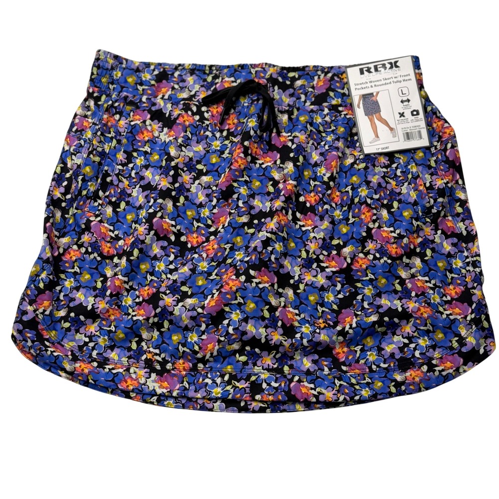 RBX Women L Skort Floral Stretch Woven Blossom Stories Tulip Hem Pockets NWT
